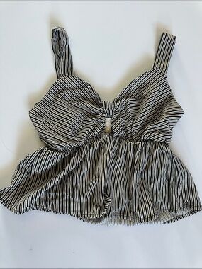 Striped Tie-Front Camisole Tank Top in Black and White